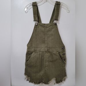 Free People Green Slouchy Torn Up Distressed Cotton Denim Skirtall Size 0